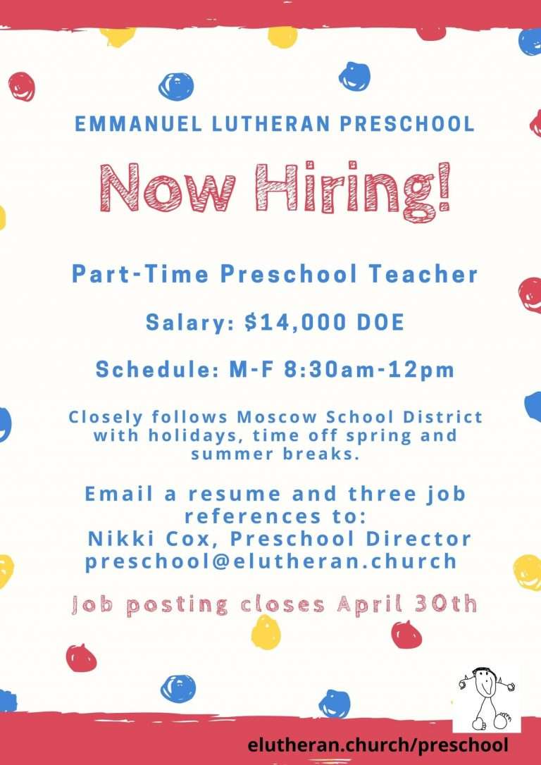 PartTime Preschool Teacher Moscow Idaho Chamber of Commerce