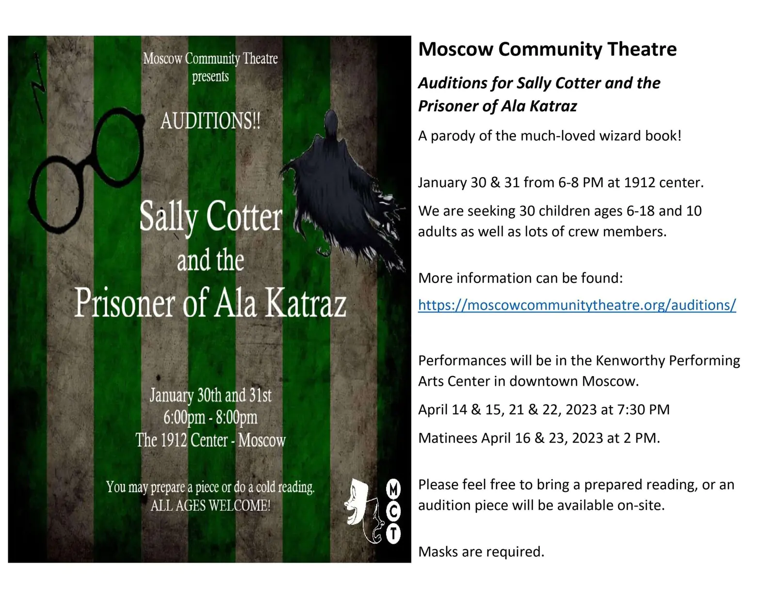 Auditions for Sally Cotter and the Prisoner of Ala Katraz